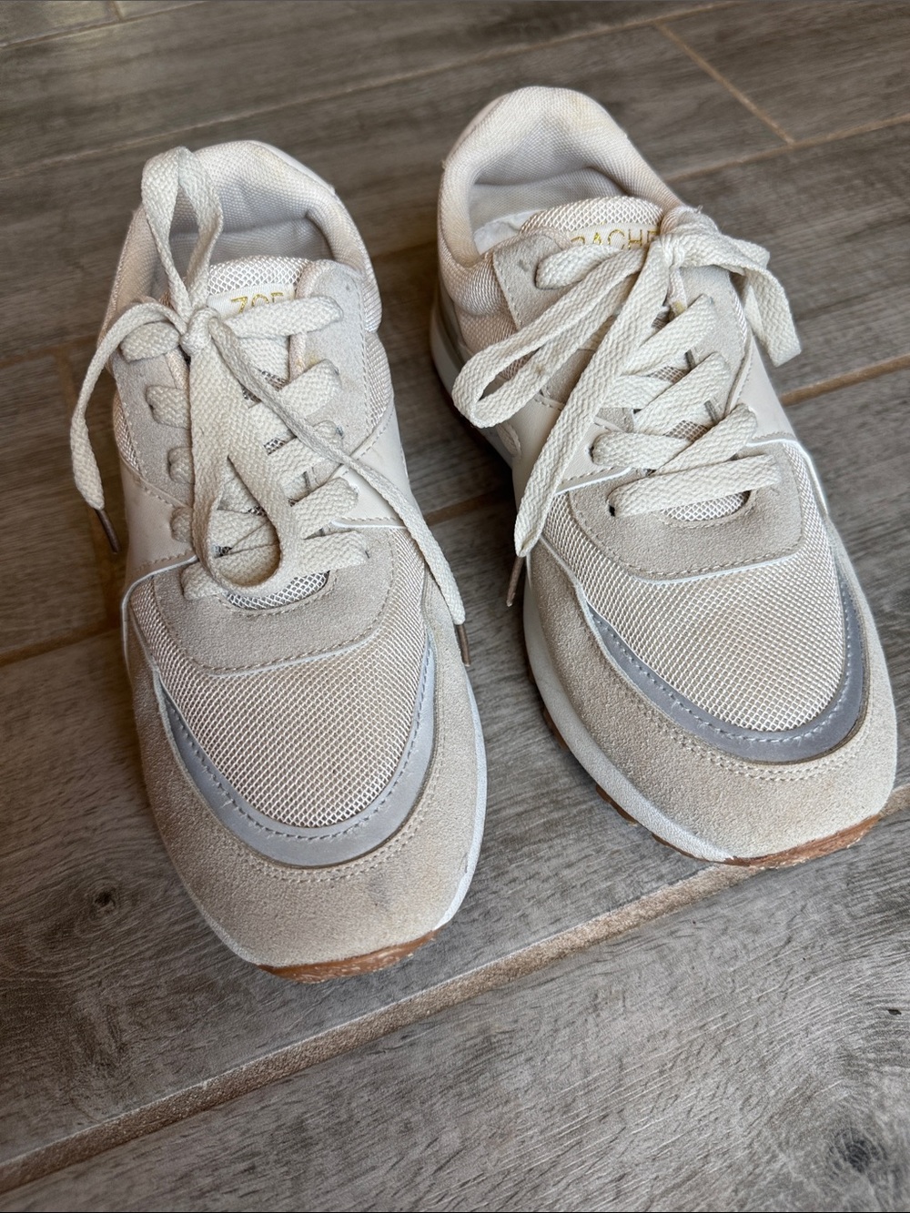 Rachel Zoe Beige Canvas Lace-Up Sneakers